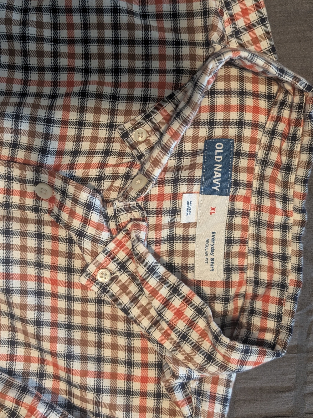 Old Navy Men’s Plaid Button-Down Shirt - White, Brown & Navy